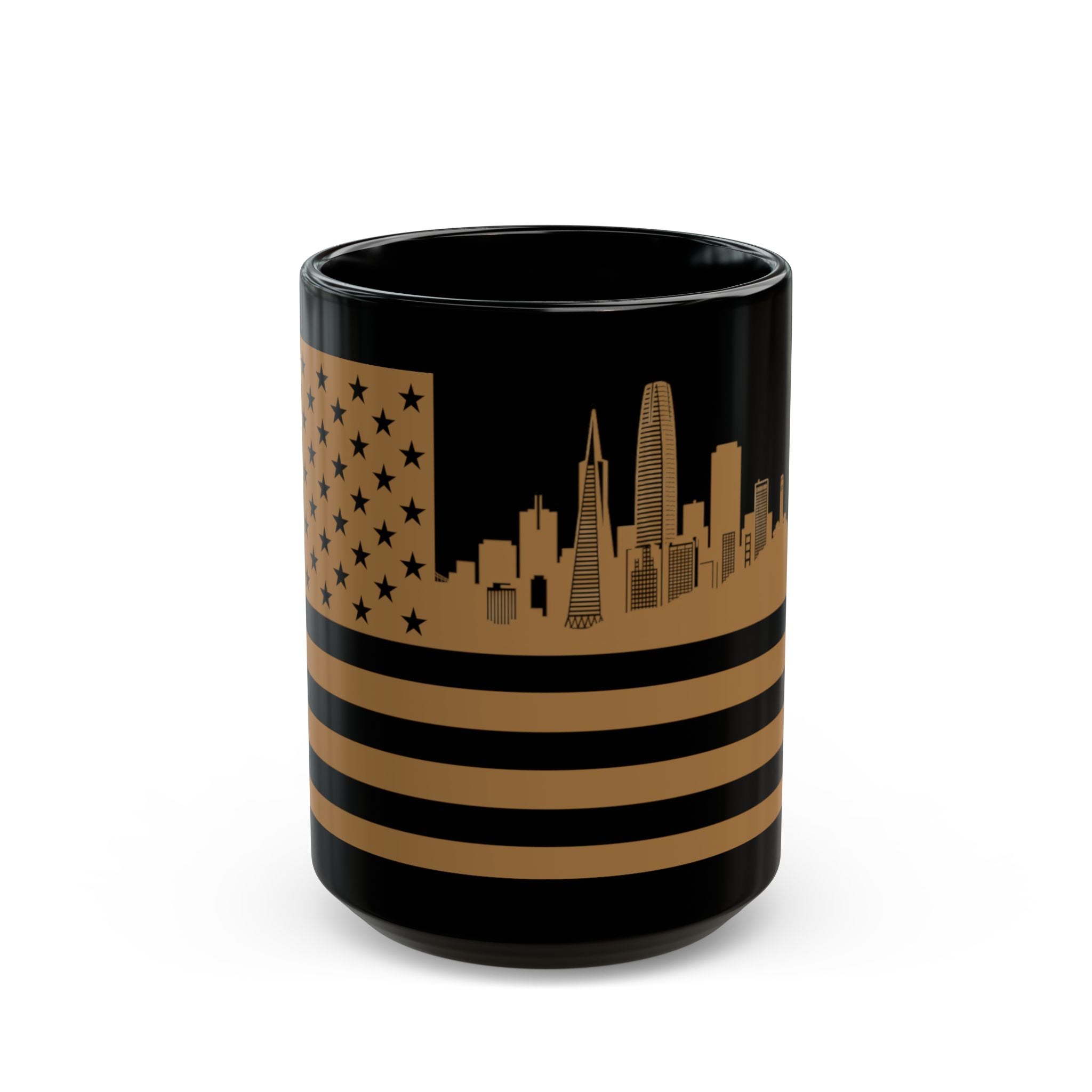 San Francisco Skyline Flag Mug — Black & Gold Cityscape Coffee Cup