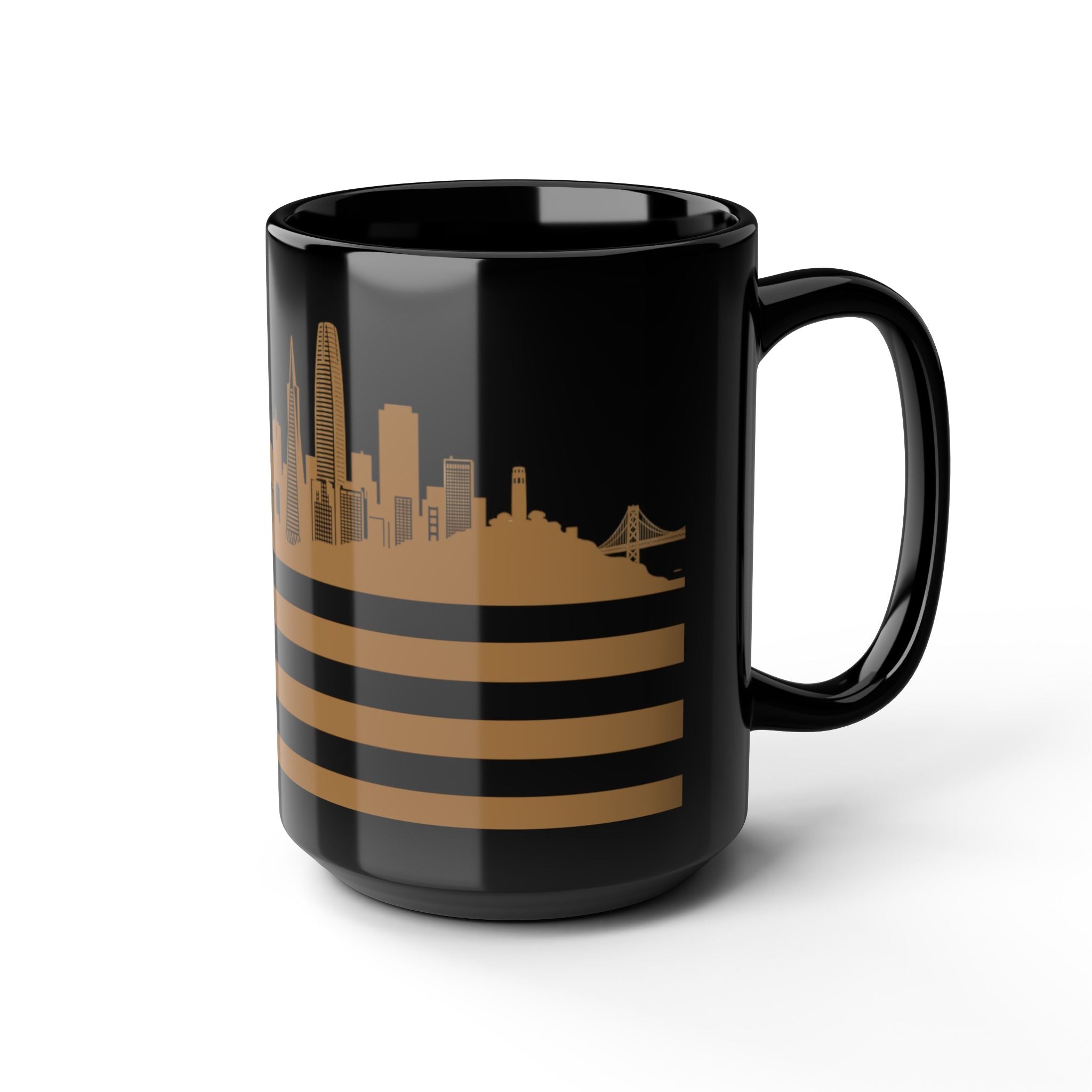 San Francisco Skyline Flag Mug — Black & Gold Cityscape Coffee Cup
