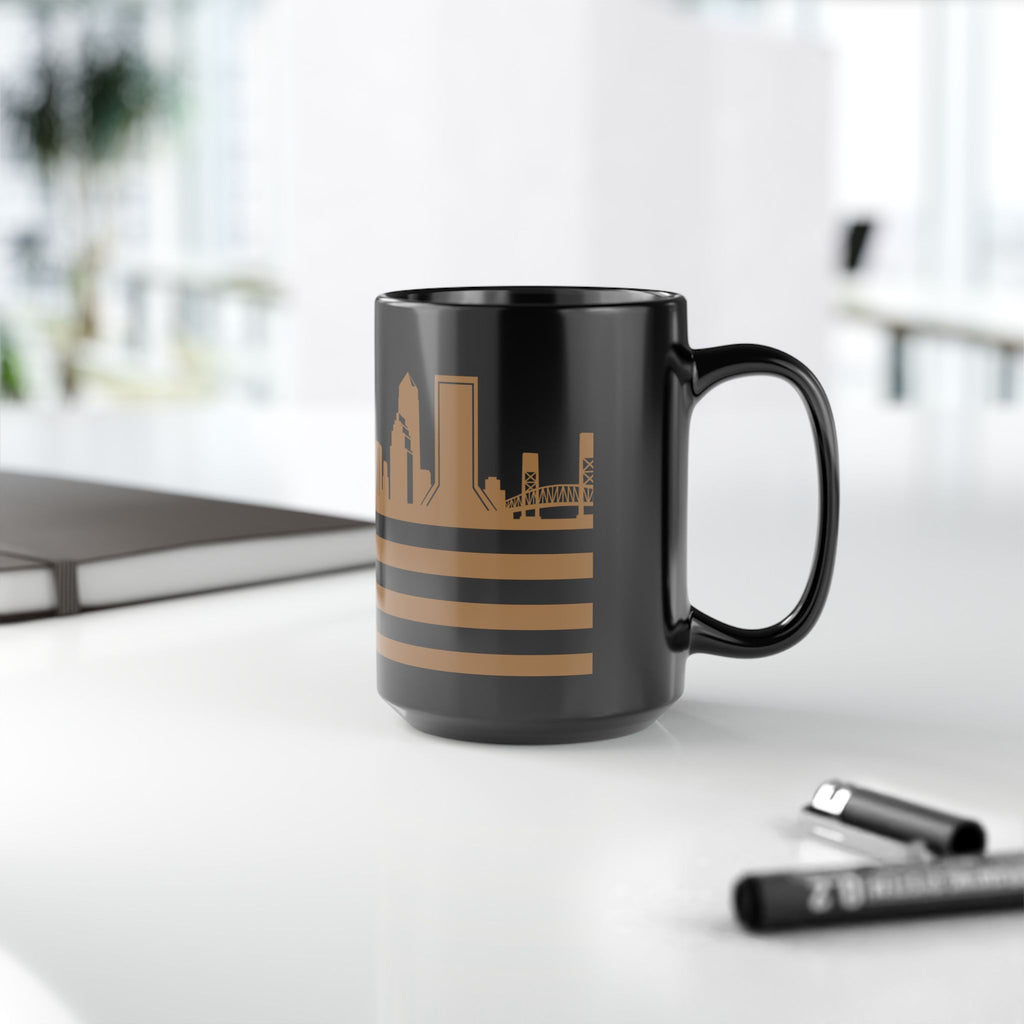 Jacksonville Skyline Flag Mug — Black & Gold Cityscape Coffee Cup