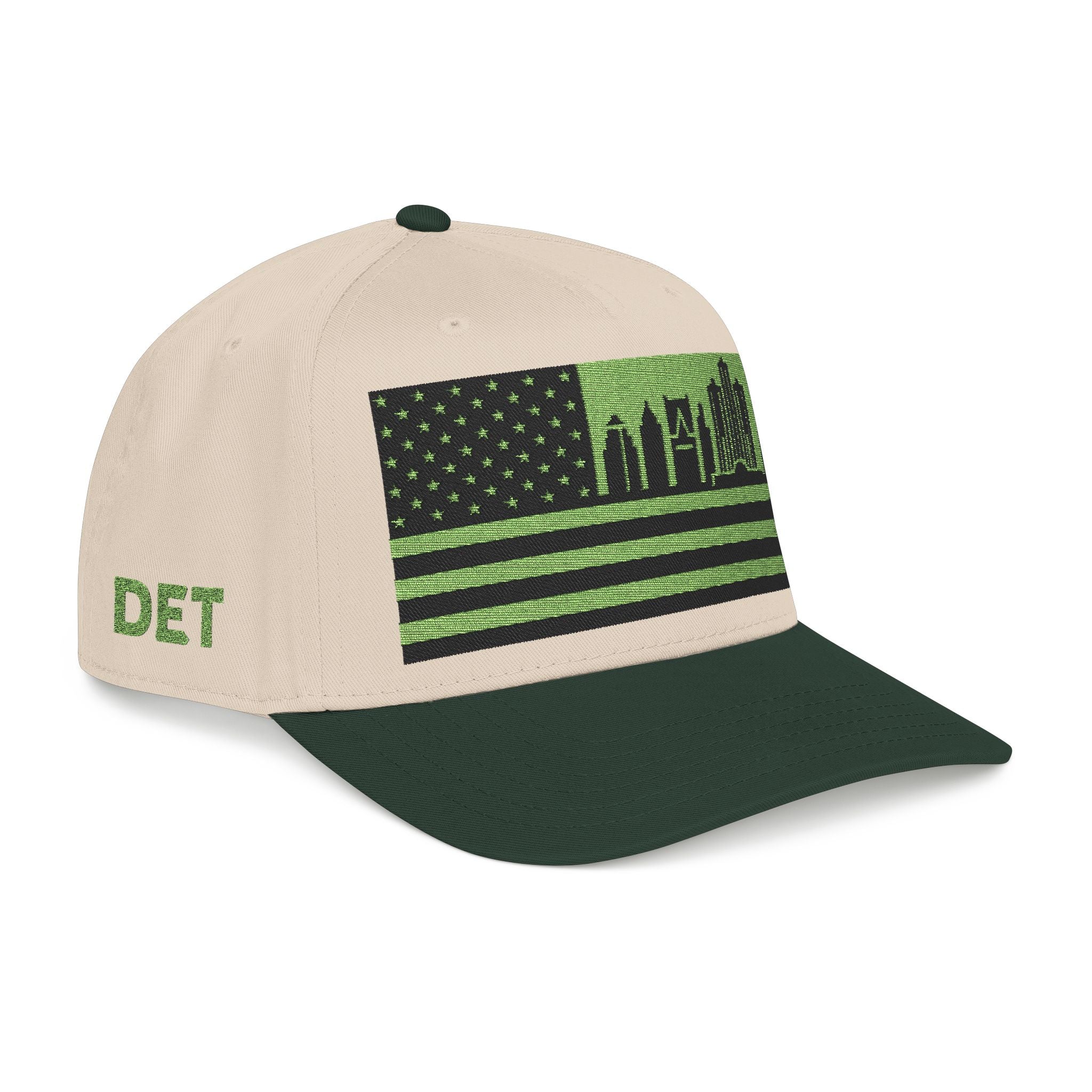 Detroit City Skyline Cap - Light Green/Black Flag