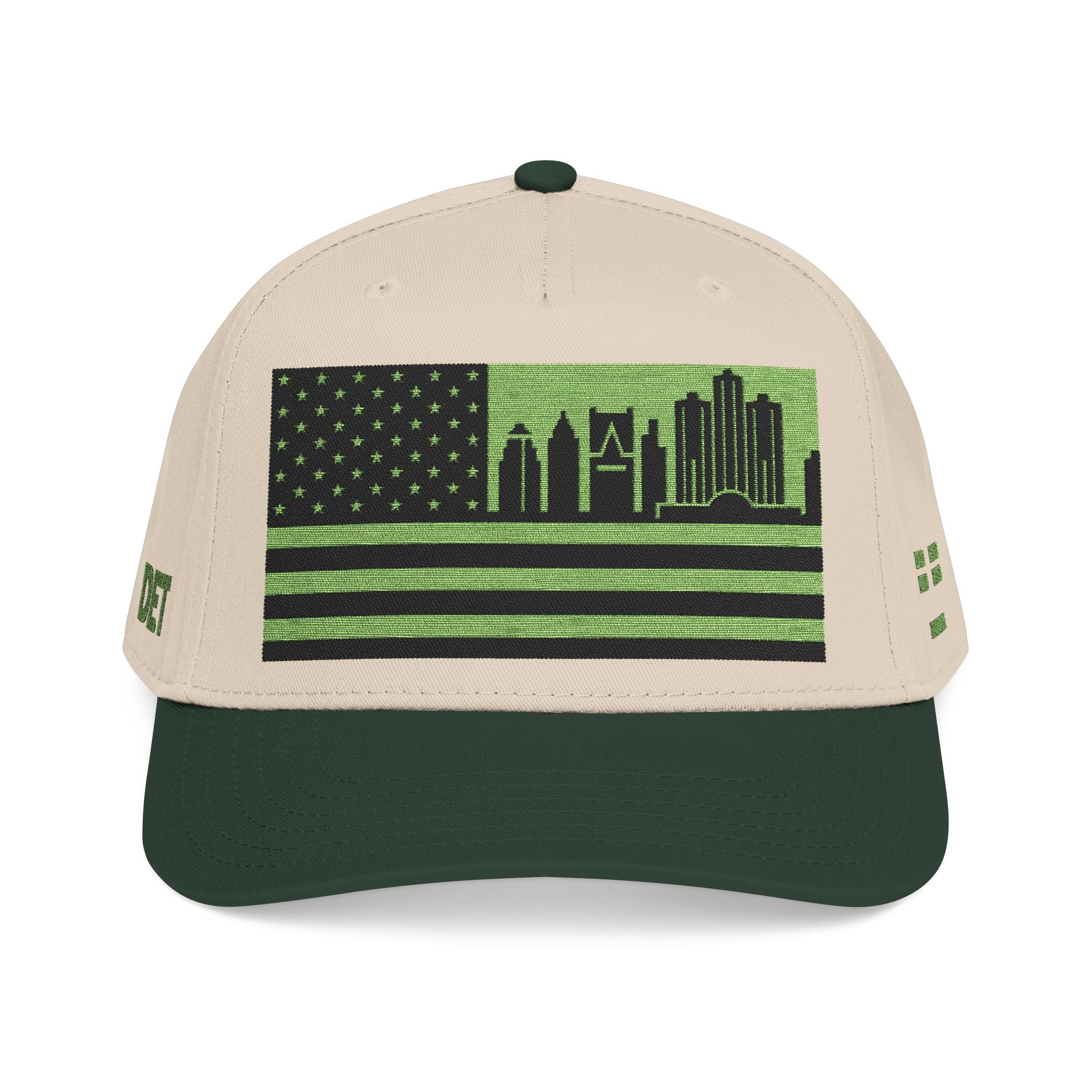 Detroit City Skyline Cap - Light Green/Black Flag