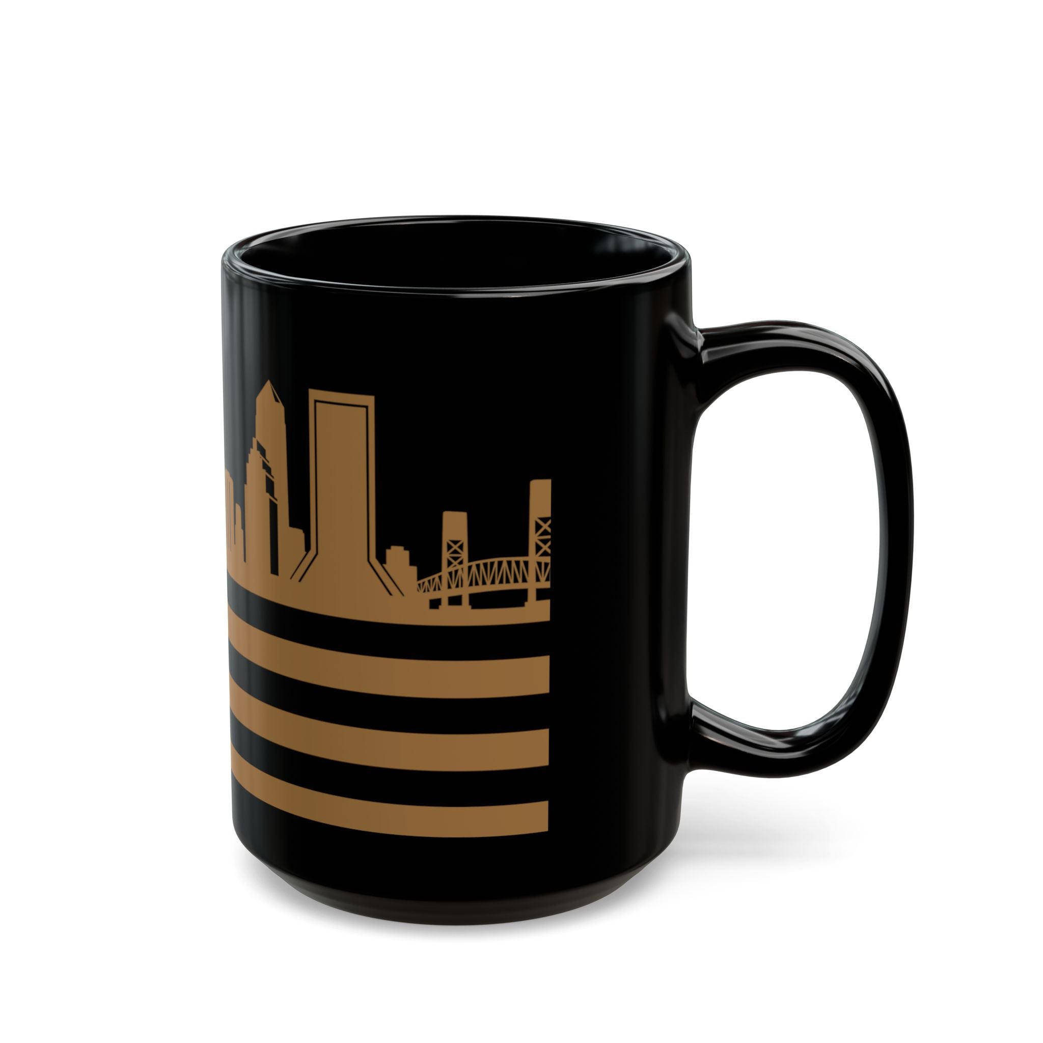 Jacksonville Skyline Flag Mug — Black & Gold Cityscape Coffee Cup