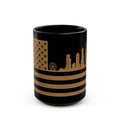 Chicago Skyline Flag Mug — Black & Gold Cityscape Coffee Cup