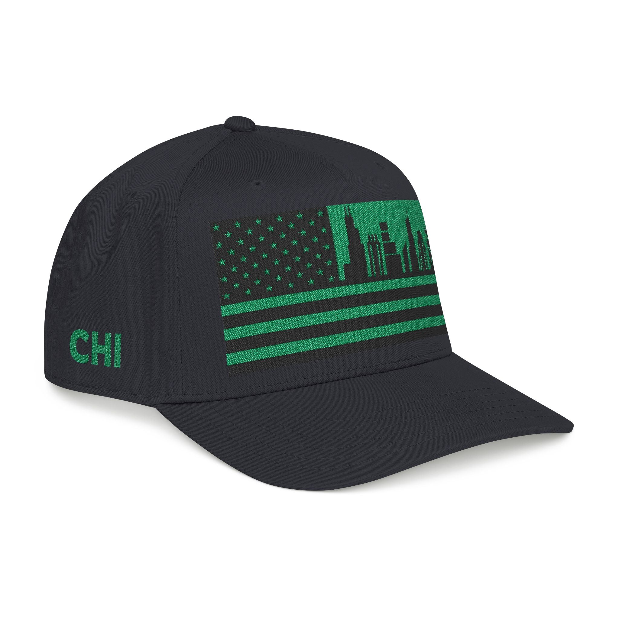 Chicago City Skyline Cap - Green/Black Flag