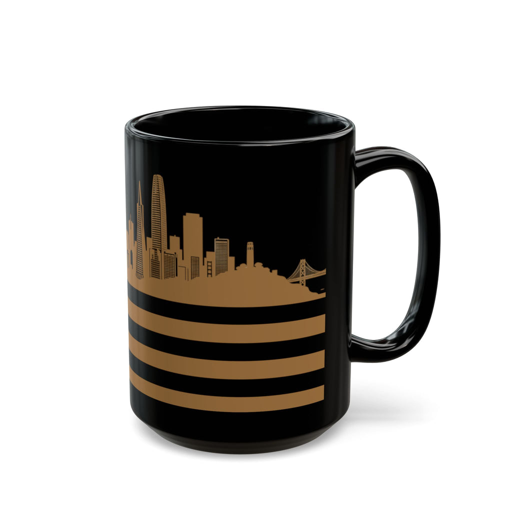 San Francisco Skyline Flag Mug — Black & Gold Cityscape Coffee Cup
