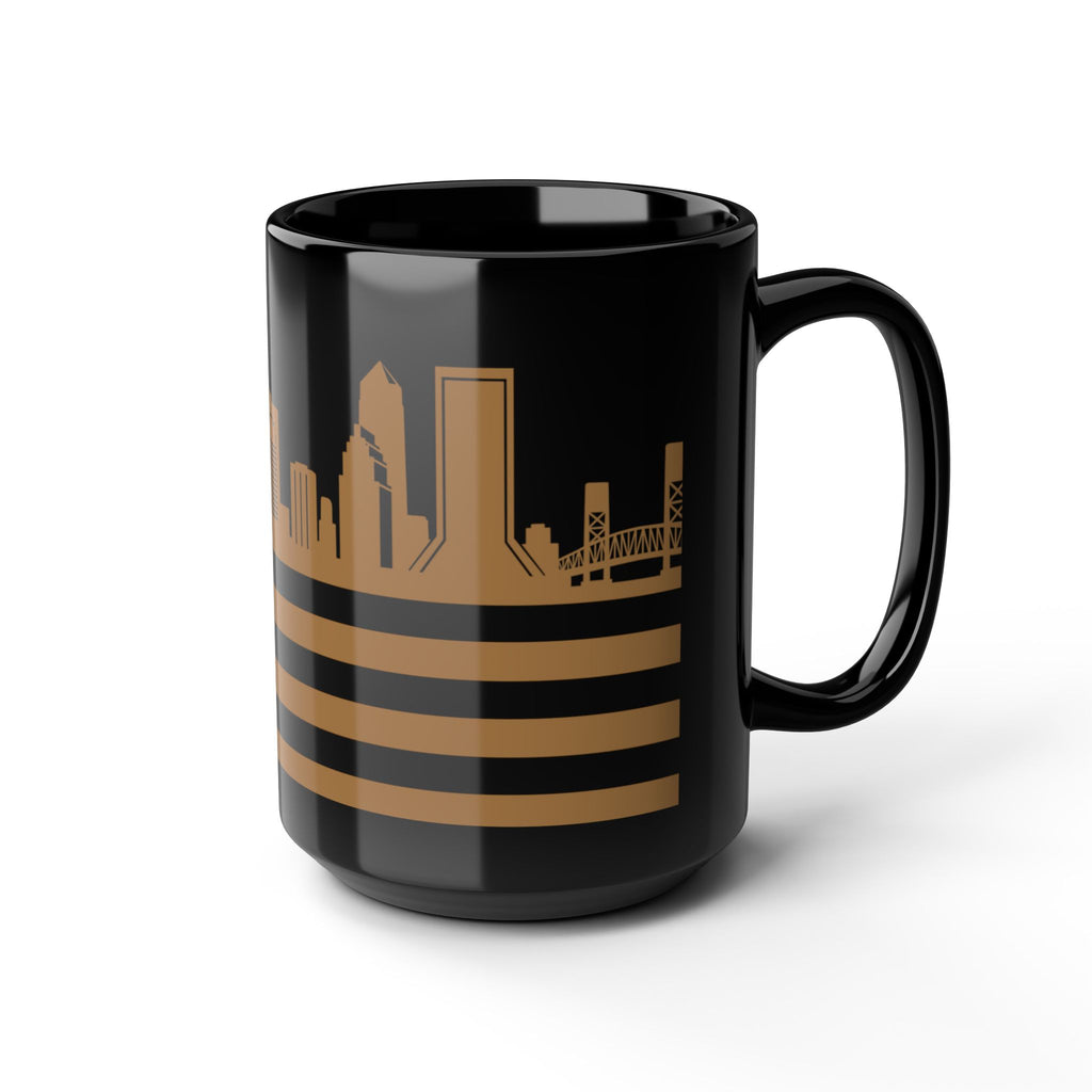 Jacksonville Skyline Flag Mug — Black & Gold Cityscape Coffee Cup