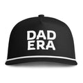 Image of a black hat with white embroidery reading "Dad Era"