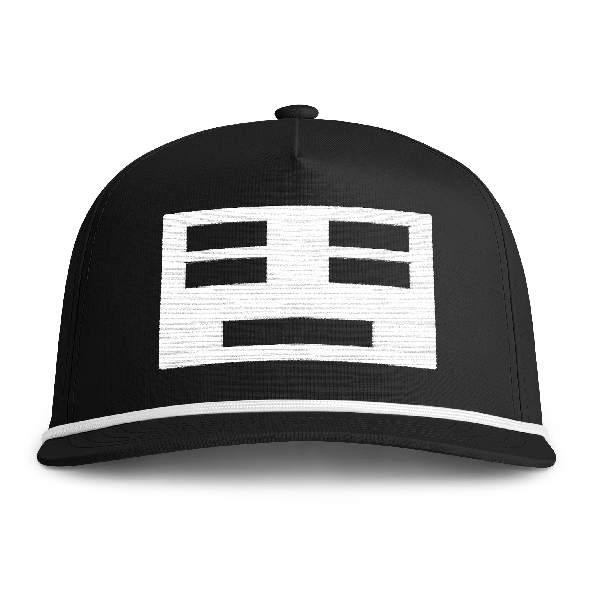 Image of a black hat with a white face icon embroidery
