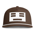 Image of an espresso hat with a white face icon embroidery

