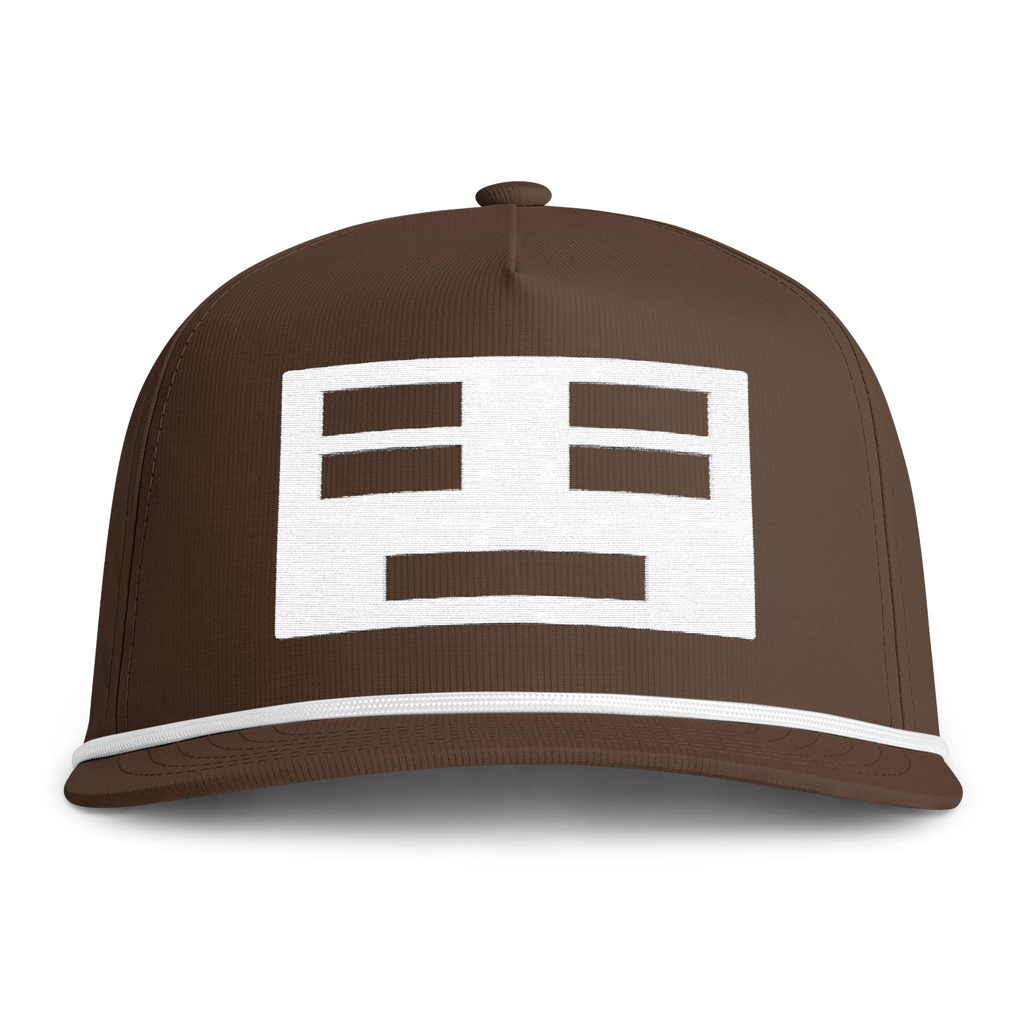 Image of an espresso hat with a white face icon embroidery
