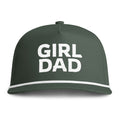 Image of a green hat with white embroidery reading "Girl Dad"