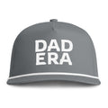 Image of a grey hat with white embroidery reading "Dad Era"