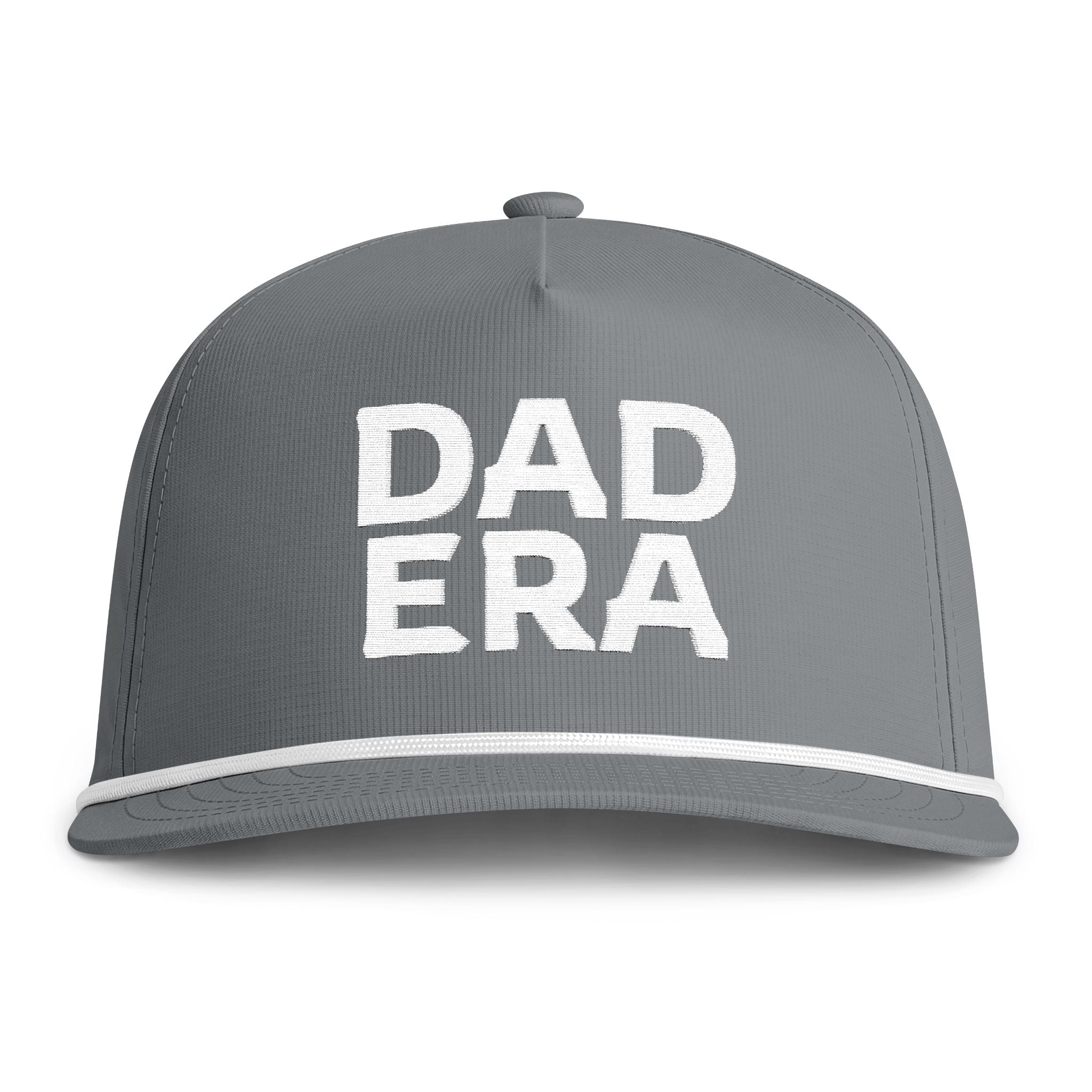 Image of a grey hat with white embroidery reading "Dad Era"