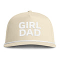 Image of an ivory hat with white embroidery reading "Girl Dad"