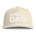 Image of an ivory hat with white embroidery reading "Single Dad"