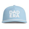 Image of a light blue hat with white embroidery reading "Dad Era"