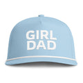 Image of a light blue hat with white embroidery reading "Girl Dad"